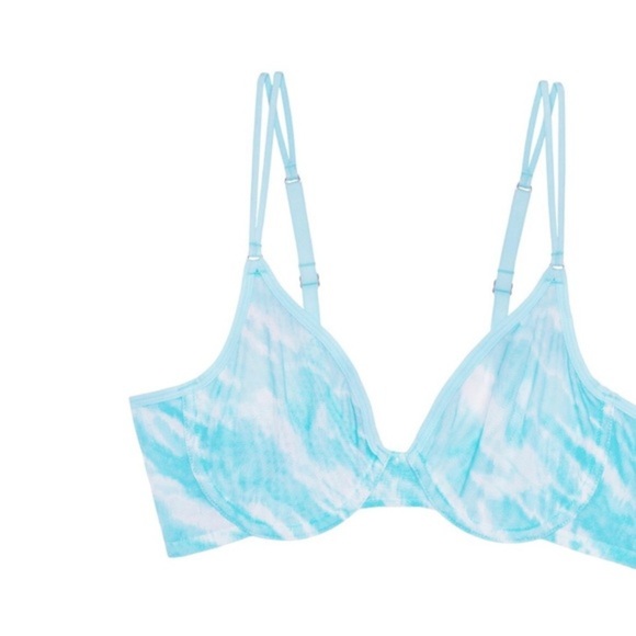 2pack Blue & Blue floral Unlined Sheer Mesh Demi Underwire Bras size 38D new - Picture 7 of 10